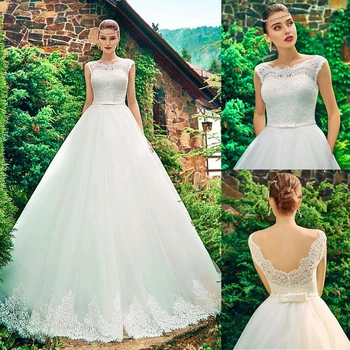 Marvelous Tulle Bateau Neckline A-line Wedding Dress With Lace Appliques Belt Cheap Bridal Dress vestido de casamento
Marvelous Tulle Bateau Neckline A-line Wedding Dress With Lace Appliques Belt Cheap Bridal Dress vestido de casamento