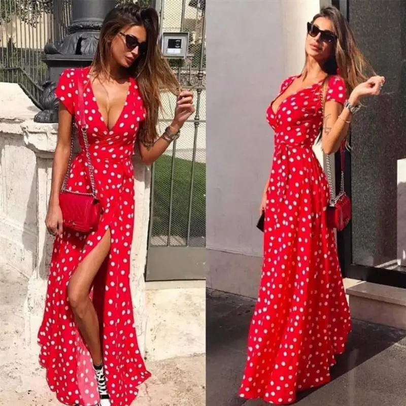 Summer Ladies Long Dress Red White Dot Beach Dress Maxi Dress Women Evening Party Dress Sundress Vestidos de festa New
Summer Ladies Long Dress Red White Dot Beach Dress Maxi Dress Women Evening Party Dress Sundress Vestidos de festa New