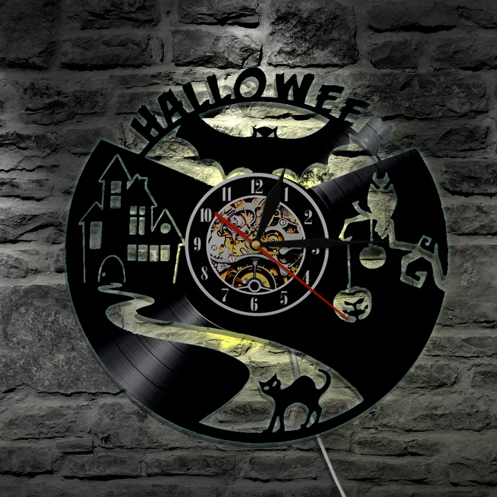 Bat Halloween Vinyl Clock Wall Light Led Vintage LP Record Handmade Gift Decorative Lamp Creative Silhouette Atmosphere
Bat Halloween Vinyl Clock Wall Light Led Vintage LP Record Handmade Gift Decorative Lamp Creative Silhouette Atmosphere