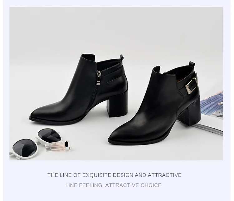 Donna-in leather ankle boots pointed toe thick heel ladies short boots women's leather boots 96350-19 (16)