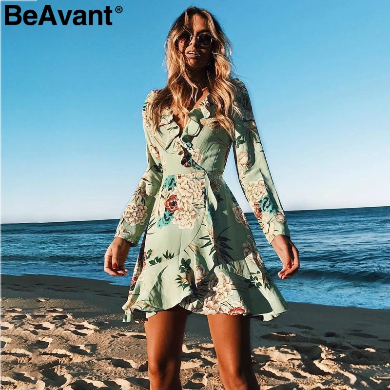 BeAvant Ruffle print wrap dress women Sexy v neck mini dress long sleeve summer dress Robo femme streetwear beach dress vestidos
BeAvant Ruffle print wrap dress women Sexy v neck mini dress long sleeve summer dress Robo femme streetwear beach dress vestidos
