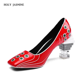 New Patent Leather Pigskin Printting Women Pumps Slip-on Strange Crystal Heels Women Spring Shoes Ladies Office High Heel Shoes 
New Patent Leather Pigskin Printting Women Pumps Slip-on Strange Crystal Heels Women Spring Shoes Ladies Office High Heel Shoes