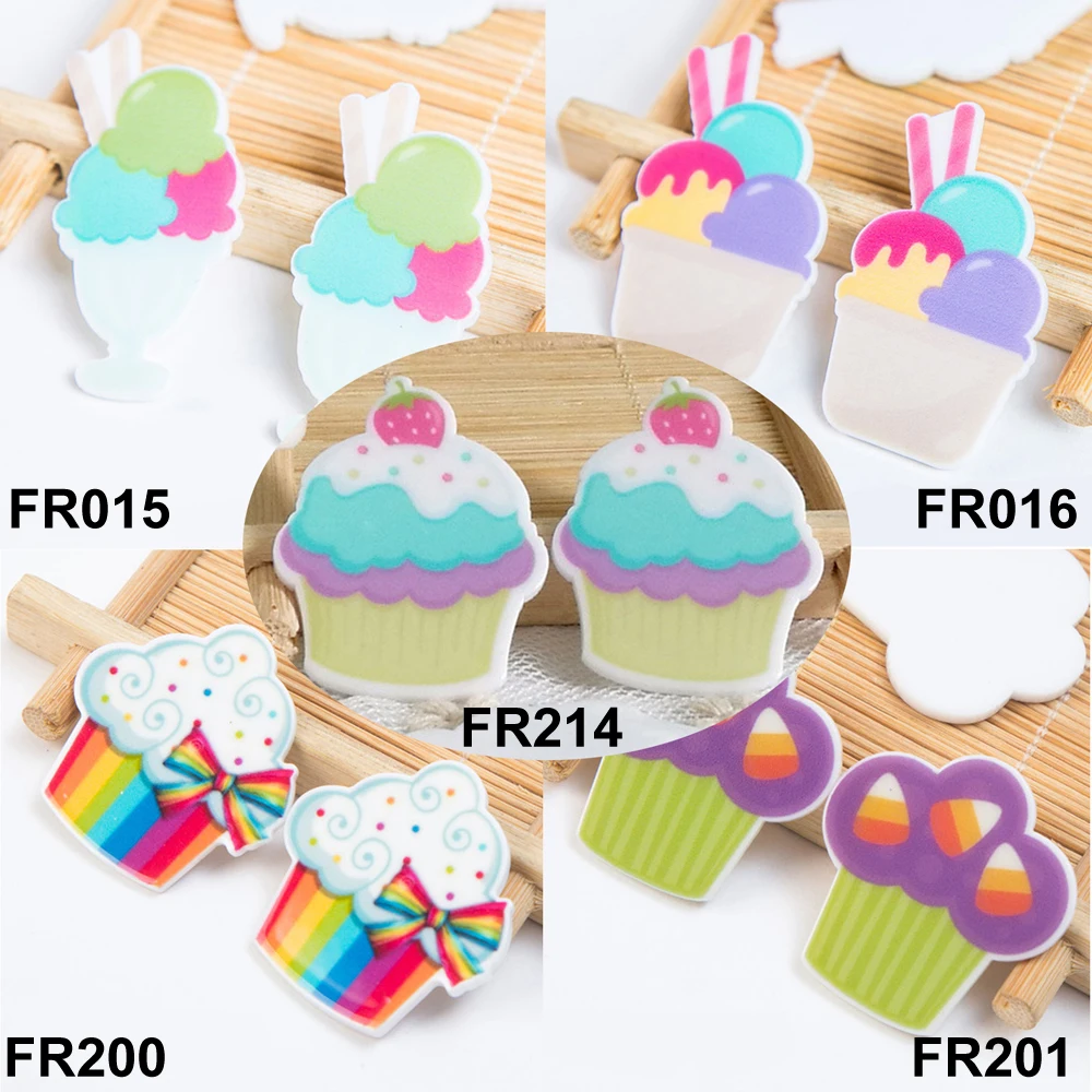 

50pcs 5 Styles Mixed Cupcake Ice Cream Flatback Resin Planar DIY Craft Embellishments Resin Cabochon Home Decoration Accessories