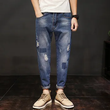 Brand Fashion Slim Fit Jeans Pants Washed Ripped Distressed Scratched Holes Cross-Pants Denim Trousers Streetwear Blue
Brand Fashion Slim Fit Jeans Pants Washed Ripped Distressed Scratched Holes Cross-Pants Denim Trousers Streetwear Blue