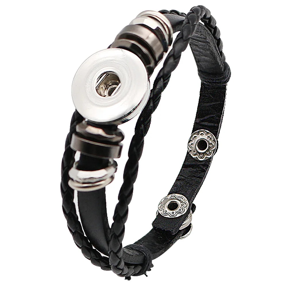 Black Weave Bracelets for women Punk Leather Bracelet Bead Charm snap Jewelry fit 18mm button jewelry KC0280 | Украшения и