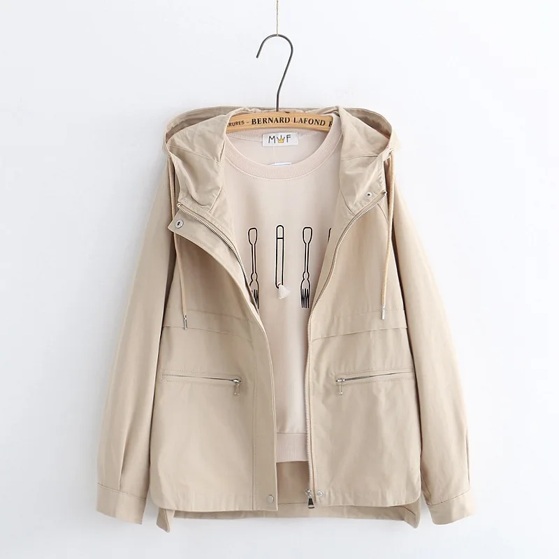 Japanese new pocket zipper pure color hooded jacket female students loose thin short coat woman clothes
Japanese new pocket zipper pure color hooded jacket female students loose thin short coat woman clothes