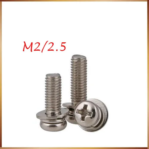 100pcs M2/M2.5 Phillips Pan Head Three Combination Screw Three sem screws with washer attached steel with nickel triad screw
100pcs M2/M2.5 Phillips Pan Head Three Combination Screw Three sem screws with washer attached steel with nickel triad screw
