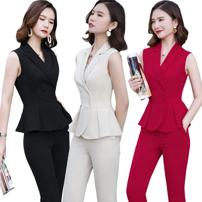 Fashion women's summer dress new ruffled top nine pants trousers Slim sleeveless professional suit female Slim suit two-piece
Fashion women's summer dress new ruffled top nine pants trousers Slim sleeveless professional suit female Slim suit two-piece