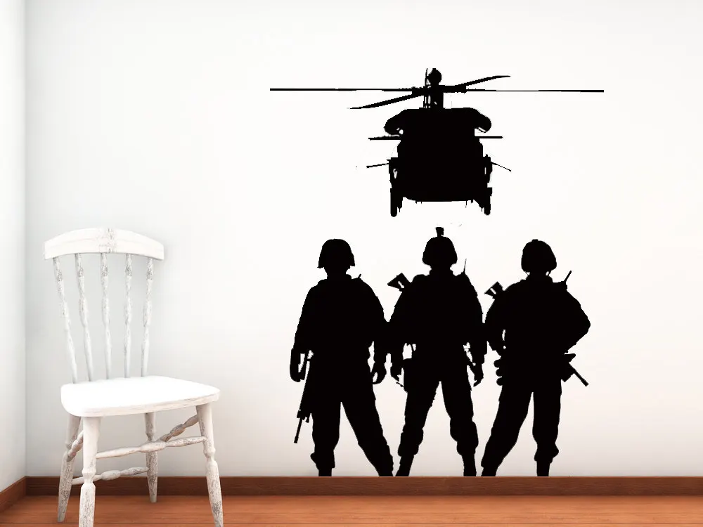 Image MIlitary Troop Wall Stickers Home Army Soldiers Silhouettes Wall Murals Military Series Cool Vinyl Poster Room Decor WM 173
