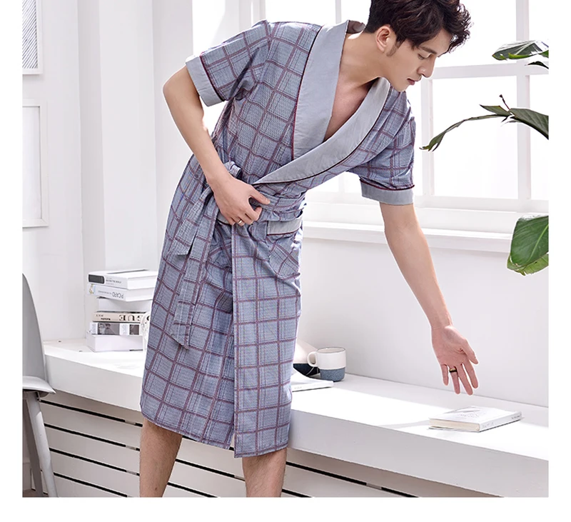 Bath Kimono Robe Men Nightgown Bathrobe (10)