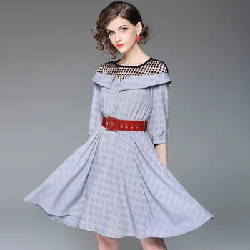 New arrive runway 2018 women perspective off shoulder plaid A line single-breasted large swing long fashion lady elegance dress
New arrive runway 2018 women perspective off shoulder plaid A line single-breasted large swing long fashion lady elegance dress