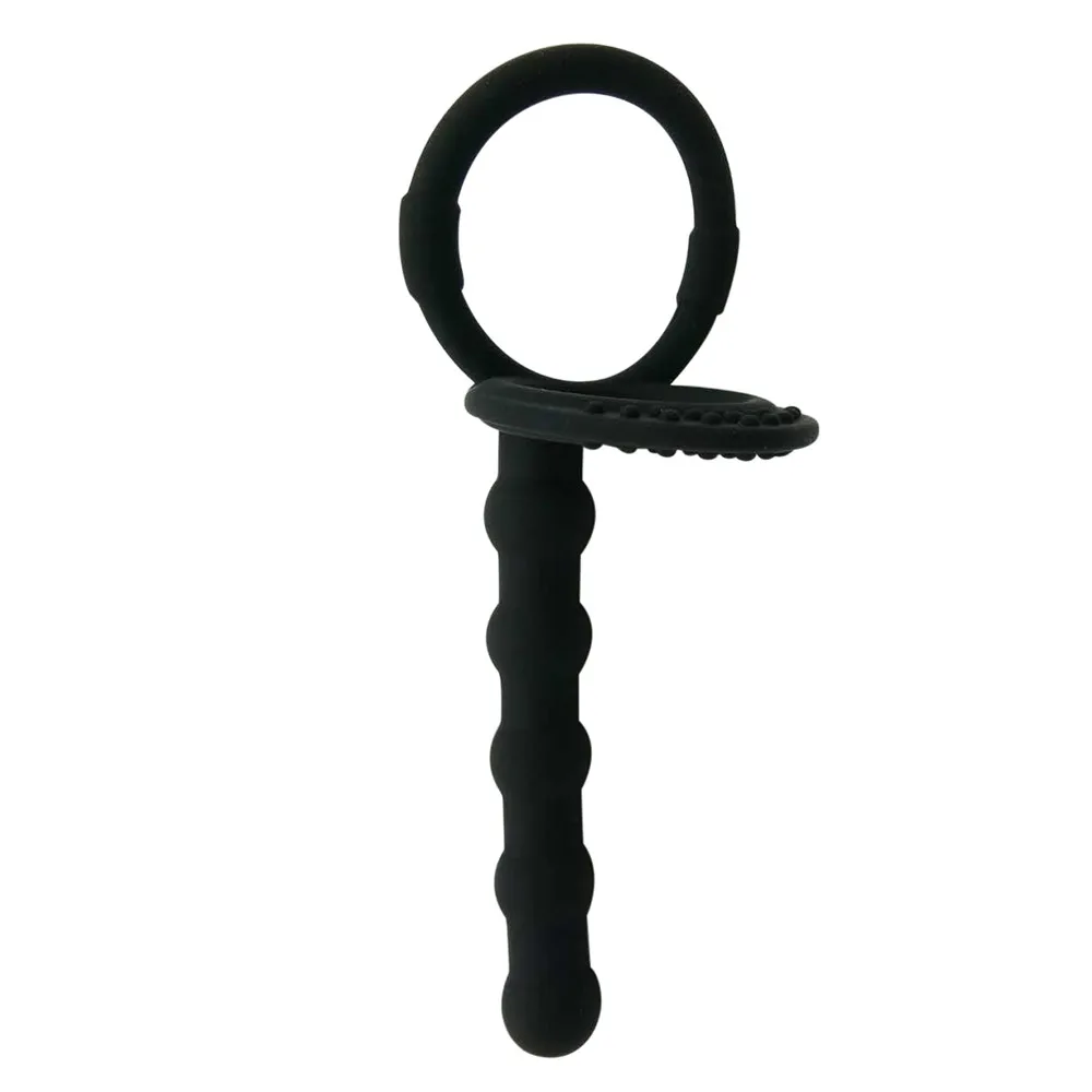 Men Penis Cock Ring Anal Plug Black Silicone Sex Toys Butt Expander