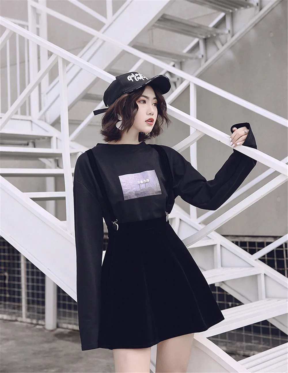 Women Skirt Punk Love Clip Strap Sexy A-line Short FashionSkirt for Female Ladies 2019 Mini Skirts BlackHarajuku Velvet | Женская одежда