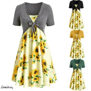Ladies Women Summer Casual Sleeveless Sunflower Mini Dress Short Sleeve Top Evening Party Boho Beach Holiday Set 2PCs
Ladies Women Summer Casual Sleeveless Sunflower Mini Dress Short Sleeve Top Evening Party Boho Beach Holiday Set 2PCs