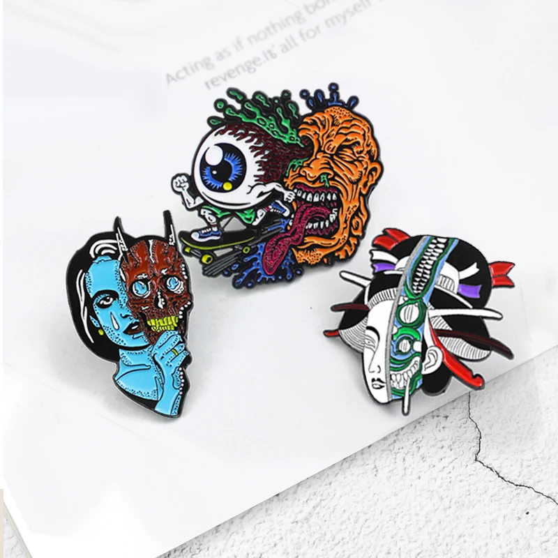 Horror Sad Blue Alien Devil Mask Brooch Japanese Geisha Corpse Monsters Eyeball eye Skating Long tongue Man Gothic Enamel pins
Horror Sad Blue Alien Devil Mask Brooch Japanese Geisha Corpse Monsters Eyeball eye Skating Long tongue Man Gothic Enamel pins