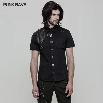 PUNK RAVE Mens T-shirt Punk Rock Street Summer T-shirt Vintage Short Sleeve Denim with Leather Hip Hop Personality Streetwear
PUNK RAVE Mens T-shirt Punk Rock Street Summer T-shirt Vintage Short Sleeve Denim with Leather Hip Hop Personality Streetwear