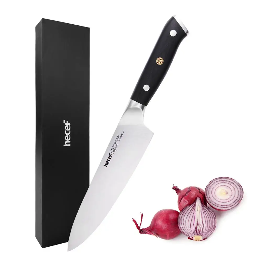 Hecef Professional Chef Knife, German Steel DIN 1.4116 ,8'' Chef Knife with Fiberglass G10 Handle
Hecef Professional Chef Knife, German Steel DIN 1.4116 ,8'' Chef Knife with Fiberglass G10 Handle