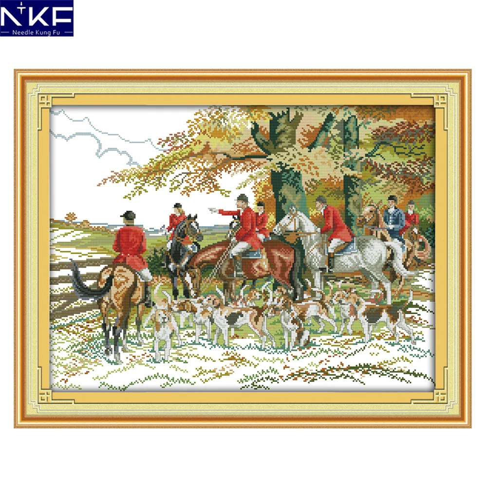 NKF Hunting Cross Stitch Kits Printing for 14CT or 11 CT Count Fabric Cross-stitch Kit Embroidery Needlework | Дом и сад