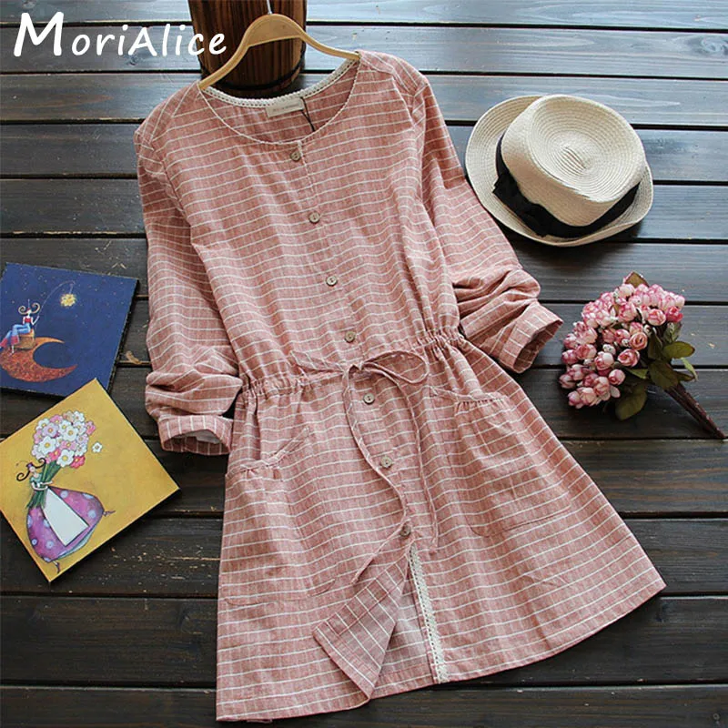 Spring Autumn Casual Sweet Dress Women Clothing Plaid Pattern Elastic Waist Wood Button Long Sleeved Female Cotton Dresses K012
Spring Autumn Casual Sweet Dress Women Clothing Plaid Pattern Elastic Waist Wood Button Long Sleeved Female Cotton Dresses K012