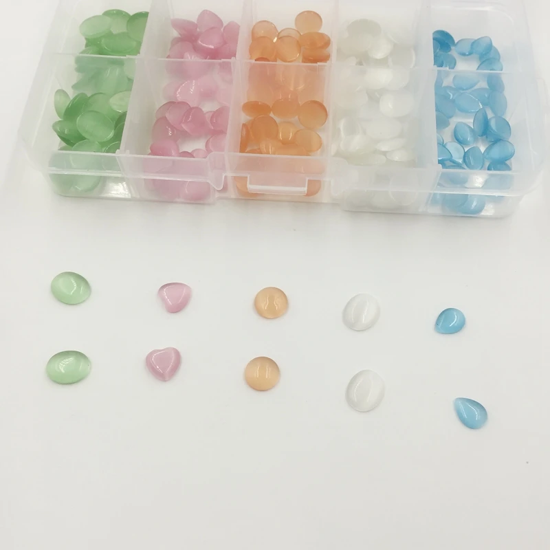 Mix Styles 200Pcs/Box Natural Cat's Eye Opal Stone Flat Base Semi-precious Beads Jewelry Accessories & Findings | Украшения и