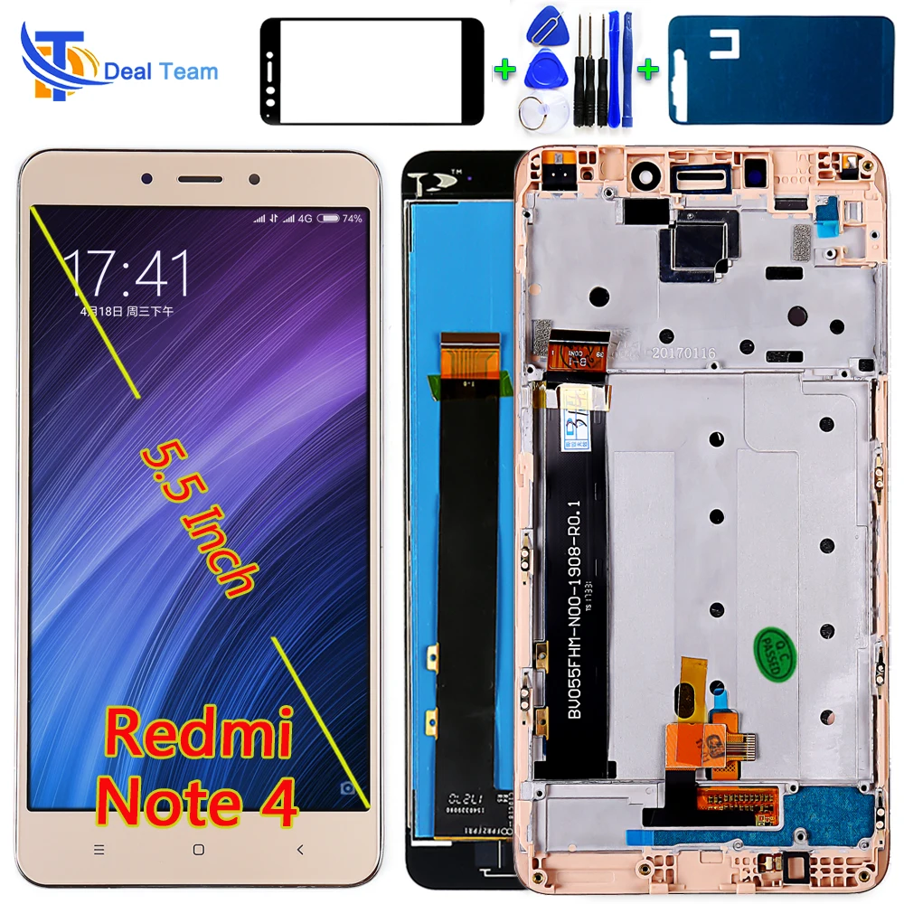 Deal Team 5.5 inch LCD display For Xiaomi Redmi Note 4 (CPU: MTK Helio X20) touch screen digitizer assembly Frame with Free Tool
Deal Team 5.5 inch LCD display For Xiaomi Redmi Note 4 (CPU: MTK Helio X20) touch screen digitizer assembly Frame with Free Tool