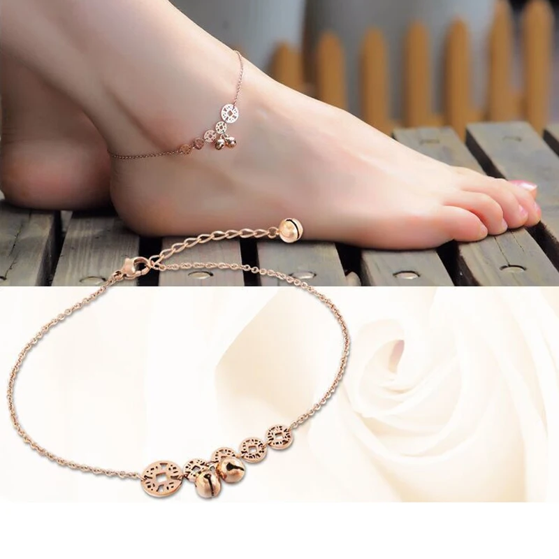 

Hot Five ancient Chinese Coins Little Bell Anklet Titanium Steel Jewelry Women Girl Lover Barefoot Anklet Fashion Foot Chain