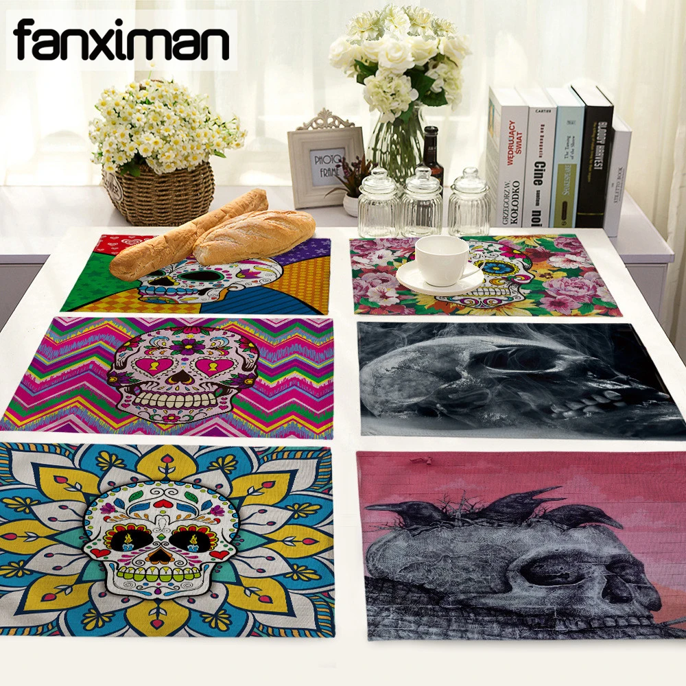 Fanximan Linen Table Mat Placemat Horror Skull Pattern Kitchen Accessories Drink Coaster Pad almofada Doilies Pad Table Mats
Fanximan Linen Table Mat Placemat Horror Skull Pattern Kitchen Accessories Drink Coaster Pad almofada Doilies Pad Table Mats