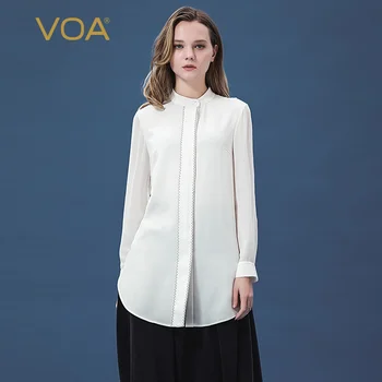 VOA Silk elastic force Repeat Pure white Standing collar Single-breasted splice Long sleeve Simple atmosphere Loose shirt B971
VOA Silk elastic force Repeat Pure white Standing collar Single-breasted splice Long sleeve Simple atmosphere Loose shirt B971