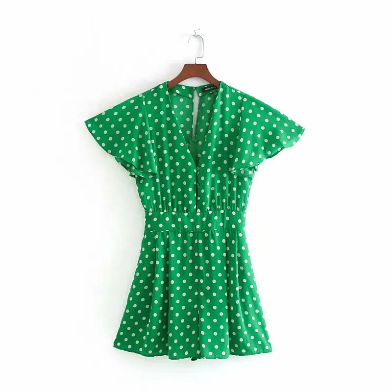 2019 new women fashion v neck polka dots print casual slim jumpsuits ladies chic ruffles siamese shorts green rompers DS2179
2019 new women fashion v neck polka dots print casual slim jumpsuits ladies chic ruffles siamese shorts green rompers DS2179