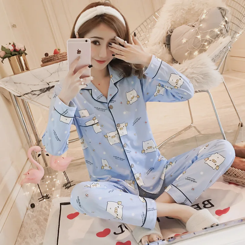 2019 Cotton Pajama Sets Autumn spring Pyjamas Women Cardigan lapel Pajamas Cute Pijamas Female Leisure Loose Home Clothes Set
2019 Cotton Pajama Sets Autumn spring Pyjamas Women Cardigan lapel Pajamas Cute Pijamas Female Leisure Loose Home Clothes Set
