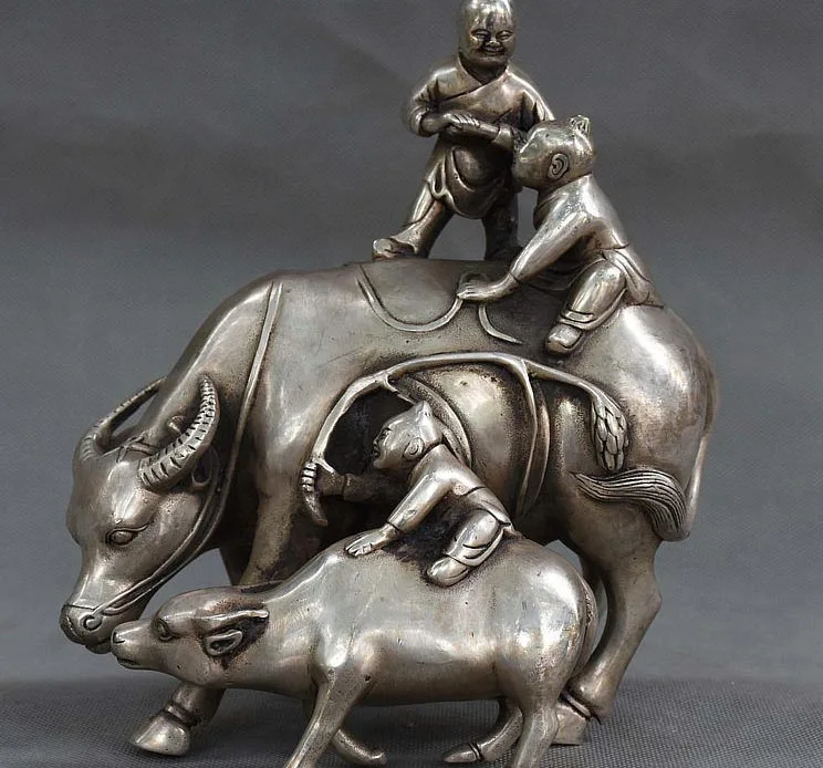 8 Chinese Feng Shui silver Lucky 3 Child shepherd boy Ride Bull Ox Wealth Statue
8 Chinese Feng Shui silver Lucky 3 Child shepherd boy Ride Bull Ox Wealth Statue