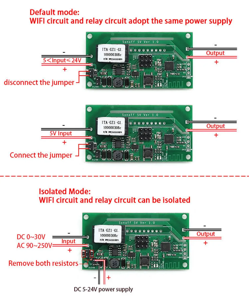 Sonoff SV Safe Voltage WiFi Wireless ONOFF Switch Smart Home DIY Module 5-24V Control AC DC Power work with Alexa Nest Ewelink-4