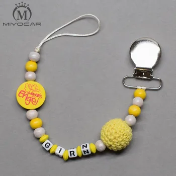 MIYOCAR Personalised Any name yellow wooden beads dummy clip holder pacifier clip soother chain teether clip
MIYOCAR Personalised Any name yellow wooden beads dummy clip holder pacifier clip soother chain teether clip