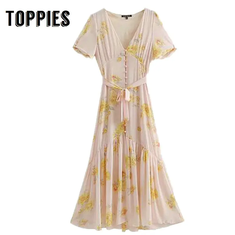Toppies Women 2019 Women Pink Mid Dress Floral Vestido With Waistband V-Neck Buttons Dresses
Toppies Women 2019 Women Pink Mid Dress Floral Vestido With Waistband V-Neck Buttons Dresses