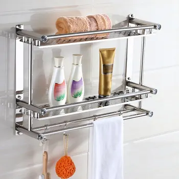 Bath Towel Shelf Rack Bathroom Holder Double With Hooks Anti-rust Wall Mounted Hanging Washbasin Washroom Storage Sorting 
Bath Towel Shelf Rack Bathroom Holder Double With Hooks Anti-rust Wall Mounted Hanging Washbasin Washroom Storage Sorting