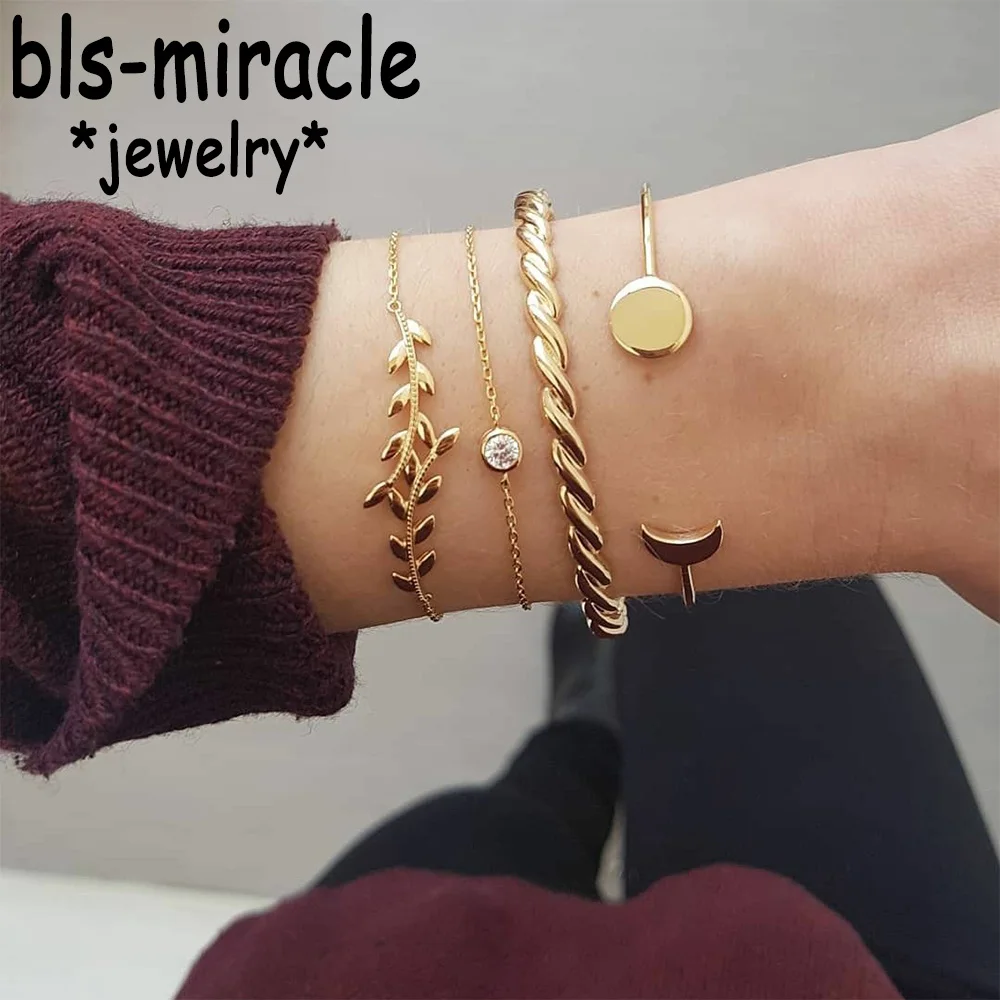 

Bls-miracle Bohemian Leaves Bracelets Multilayer Set For Women 2018 Fashion Friend Gifts Chains Charm Twisted Bracelet Jewelry
