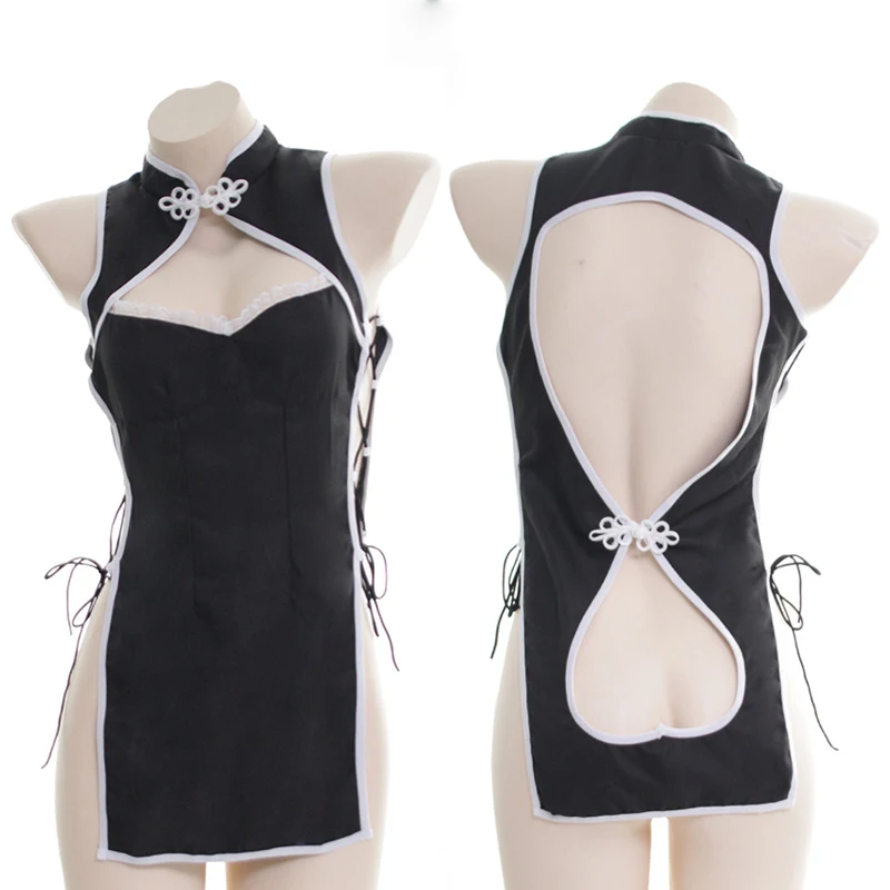 Retro Black Sexy Japanese Women's Cosplay Backless Hollow Out Love Crossover strap High Split Cheongsam Night skirt Sleepwear
Retro Black Sexy Japanese Women's Cosplay Backless Hollow Out Love Crossover strap High Split Cheongsam Night skirt Sleepwear