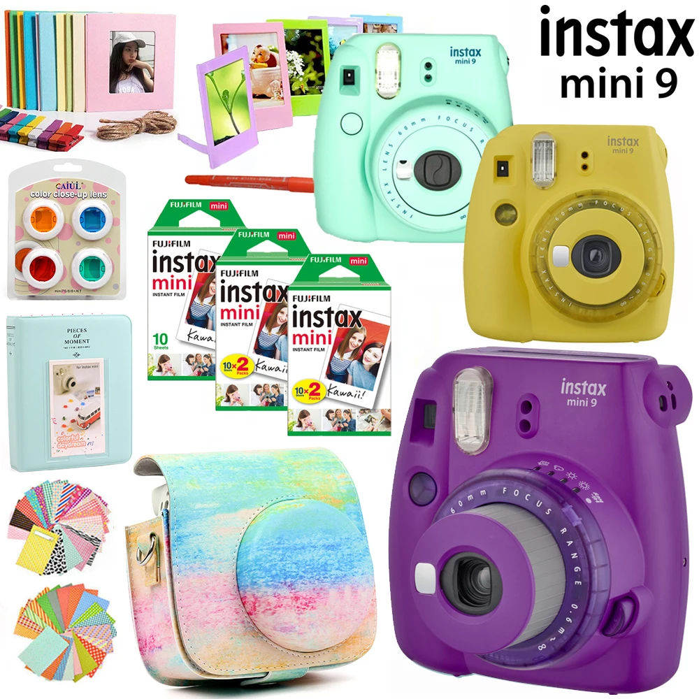 Fujifilm instax Mini 9 Camera Purple/Mint Green/Yellow with 50 sheets instax mini film photos /13 in 1 kit Accessories Case Bag
Fujifilm instax Mini 9 Camera Purple/Mint Green/Yellow with 50 sheets instax mini film photos /13 in 1 kit Accessories Case Bag