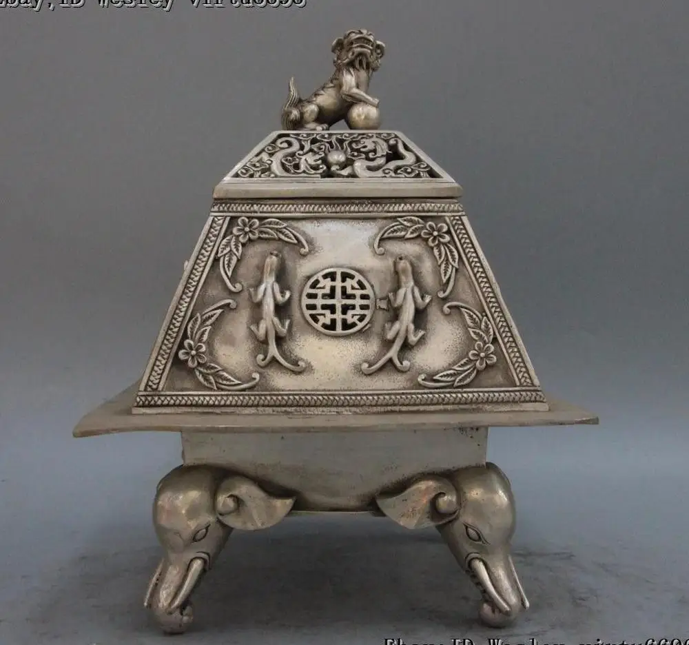 Tibet White Copper Silver kylin unicorn Foo Dog Lion Beast Incense Burner Censer
Tibet White Copper Silver kylin unicorn Foo Dog Lion Beast Incense Burner Censer