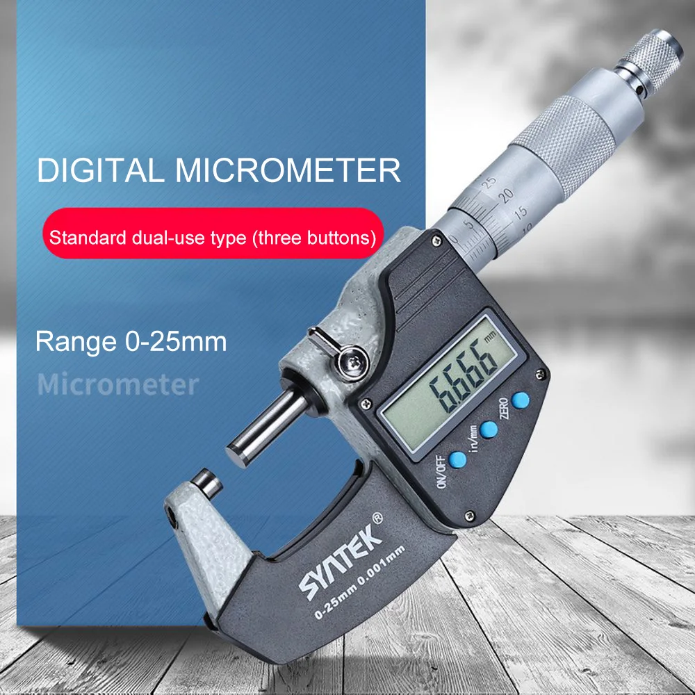0-25mm Digital Micrometer 0.001mm Metric/Inch Electronic Outside LCD Micrometer Carbide Tip Measure Tools for Carpentry 3 Button
0-25mm Digital Micrometer 0.001mm Metric/Inch Electronic Outside LCD Micrometer Carbide Tip Measure Tools for Carpentry 3 Button