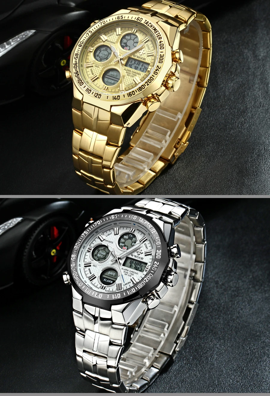  New Relogio masculino Top Luxury Gold Watch Men Big Watches Golden Stainless Steel Military Wristwatch Big Dial Clock Male (8)