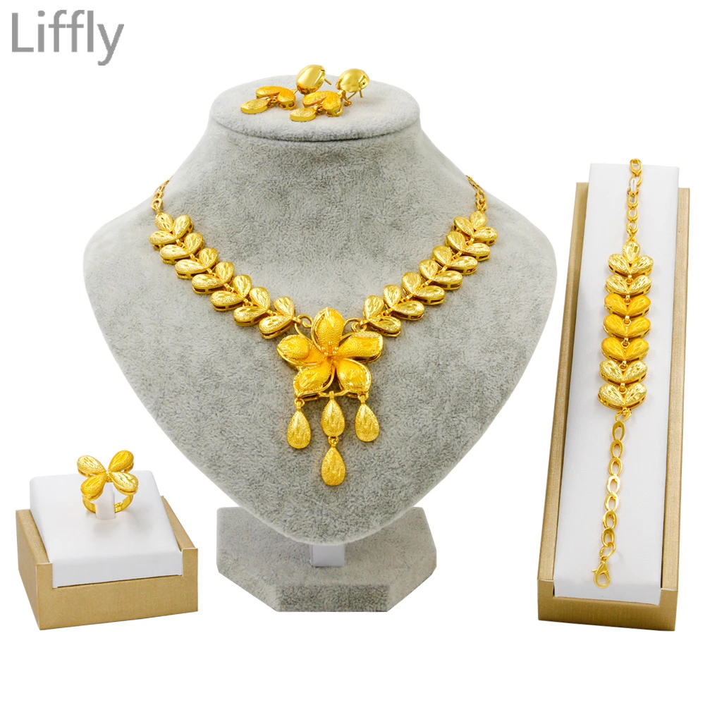 Dubai High Quality 24 Gold Necklace Earrings Jewelry Sets Floral Styling Fashion Woman Jewelry Elegant Bridal Wedding Jewelry
Dubai High Quality 24 Gold Necklace Earrings Jewelry Sets Floral Styling Fashion Woman Jewelry Elegant Bridal Wedding Jewelry