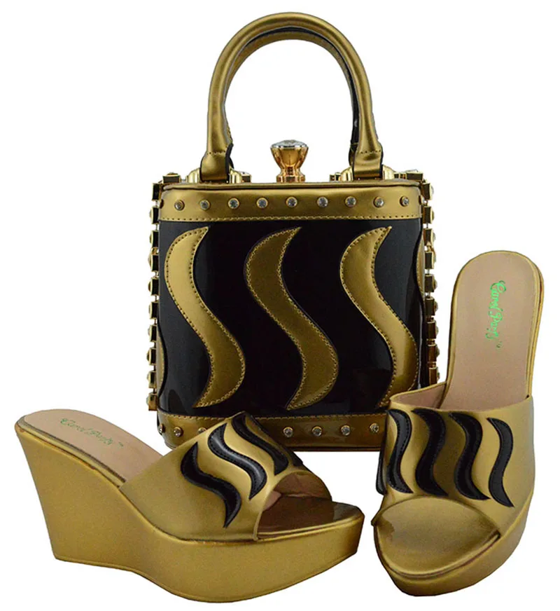 Latest Italian African Party Wedge Shoes and Bag Nigerian Shoes and Matching Bags African Women Shoes and Bag Set Gold+black
Latest Italian African Party Wedge Shoes and Bag Nigerian Shoes and Matching Bags African Women Shoes and Bag Set Gold+black