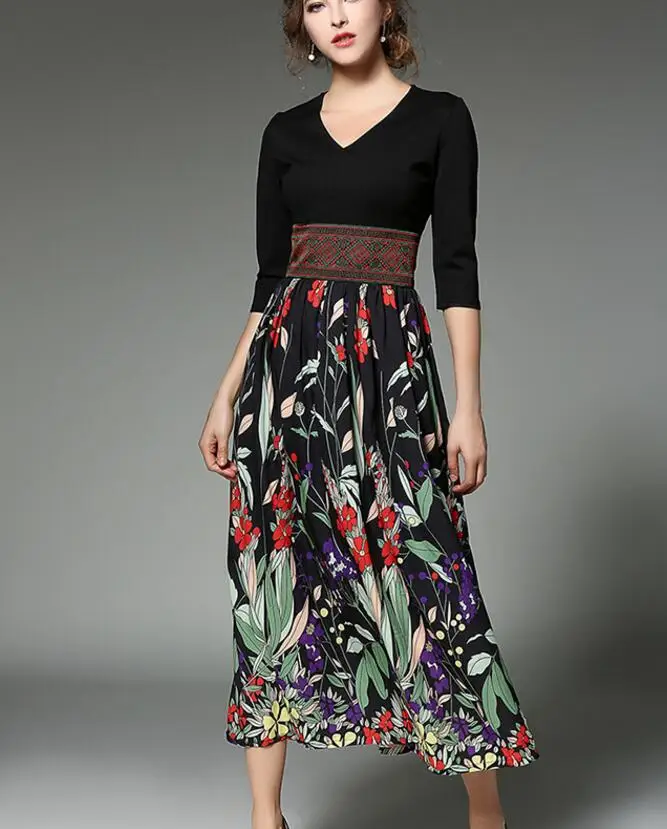 Free Shipping Newly Spring Style Beautiful Flower Printing High Waist Deep V Collar Chiffon Splicing Dress Black
Free Shipping Newly Spring Style Beautiful Flower Printing High Waist Deep V Collar Chiffon Splicing Dress Black