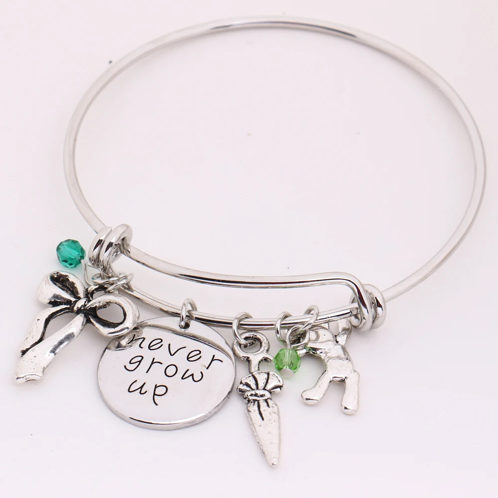 Peter Pan Crystals Bangle "Never grow up"Pendant Tinkerbell Neverland,Umbrella,Bowknot Bracelet for Women/Girls Christmas Gift
Peter Pan Crystals Bangle "Never grow up"Pendant Tinkerbell Neverland,Umbrella,Bowknot Bracelet for Women/Girls Christmas Gift