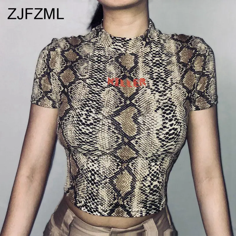 Snake Printed O Neck Sexy Women T-shirt 2019 Summer Short Sleeve Causal Bodycon Tees Shirts Ladies Letter Print Crop Top
Snake Printed O Neck Sexy Women T-shirt 2019 Summer Short Sleeve Causal Bodycon Tees Shirts Ladies Letter Print Crop Top
