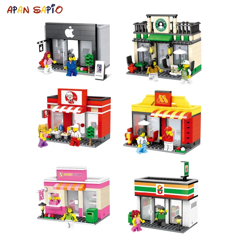 Model Building Blocks City Mini Street Scene McDonald Cafe KFCE Apple Shop Compatible With Legoe kids Toys for Children
Model Building Blocks City Mini Street Scene McDonald Cafe KFCE Apple Shop Compatible With Legoe kids Toys for Children