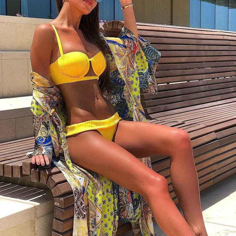 Turmeric Push up bikinis 2019 mujer Strappy swimwear women bathing suit Yellow swimsuit female biquini two-piece suit summer new
Turmeric Push up bikinis 2019 mujer Strappy swimwear women bathing suit Yellow swimsuit female biquini two-piece suit summer new