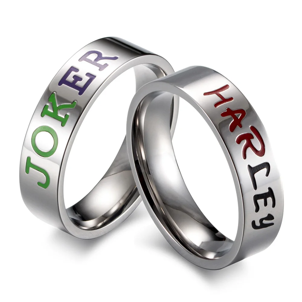 Titanium Steel Suicide Squad Rings for Women Engraving JOKER & HARLEY Letter Commemorate Jewelry Wedding Lover Rings
Titanium Steel Suicide Squad Rings for Women Engraving JOKER & HARLEY Letter Commemorate Jewelry Wedding Lover Rings