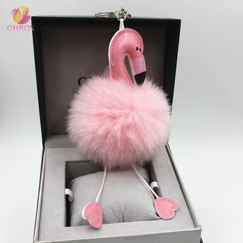 GHRQX Flamingo Pompom Keychain Lovely Rabbit Fur Ball